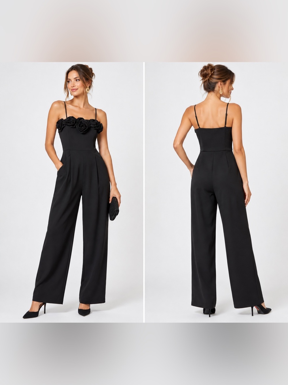 Black Floral-Bust Strap Jumpsuit